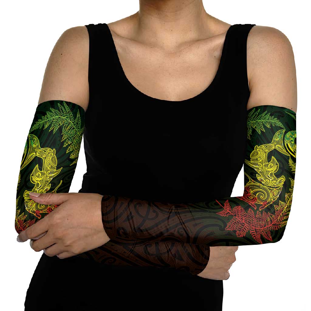 New Zealand Sea Animals with Maori Tribal Tattoo Arm Sleeves Shark Manta Ray with Silver Fern Reggae LT03 - Polynesian Pride