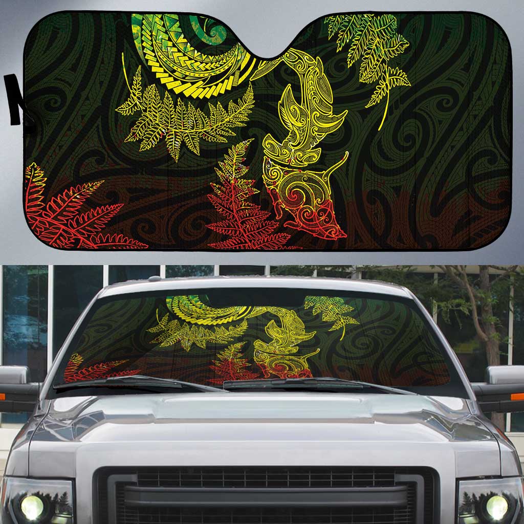 New Zealand Sea Animals with Maori Tribal Tattoo Auto Sun Shade Shark Manta Ray with Silver Fern Reggae LT03 Reggae - Polynesian Pride