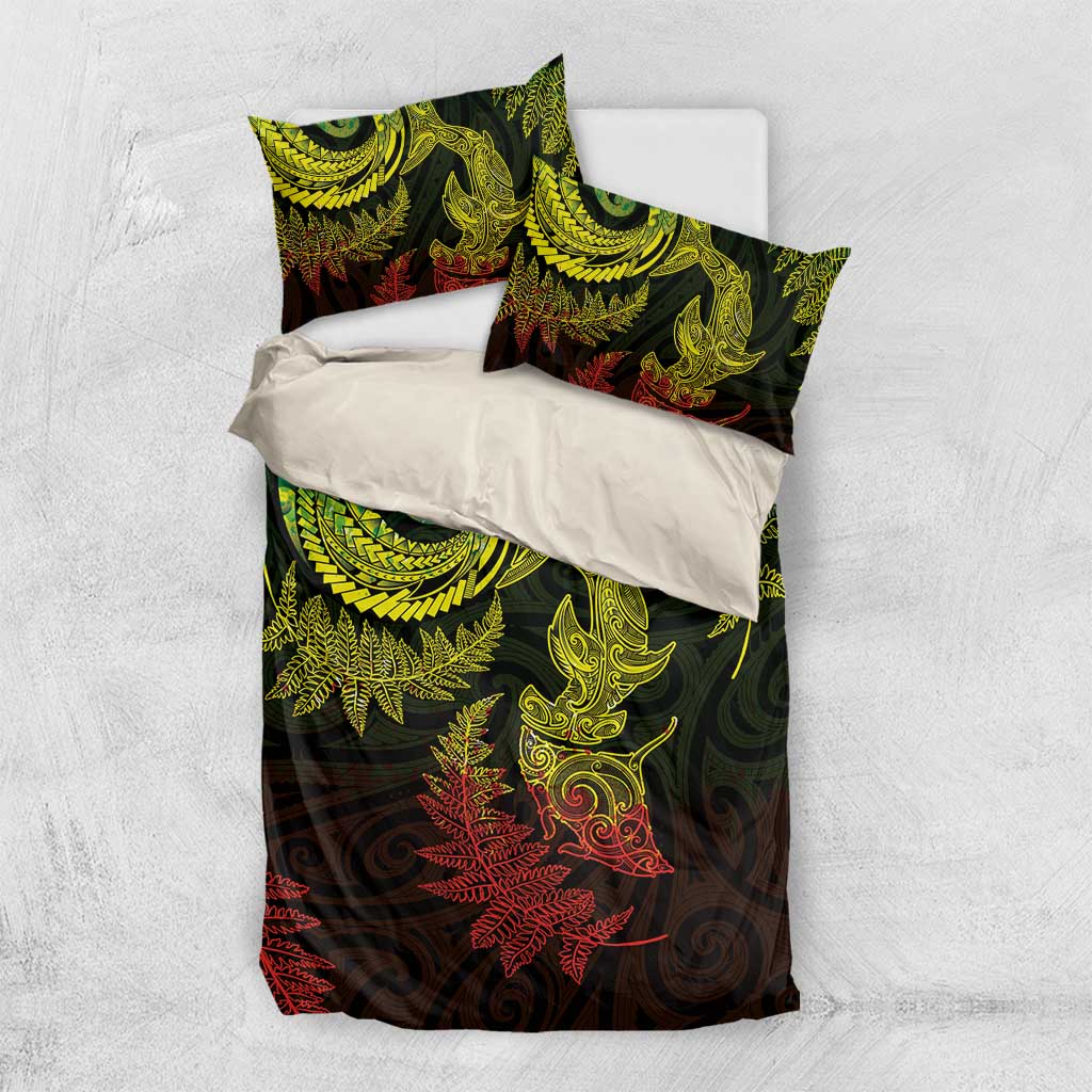 New Zealand Sea Animals with Maori Tribal Tattoo Bedding Set Shark Manta Ray with Silver Fern Reggae LT03 US Twin 172cm x 218cm Reggae - Polynesian Pride