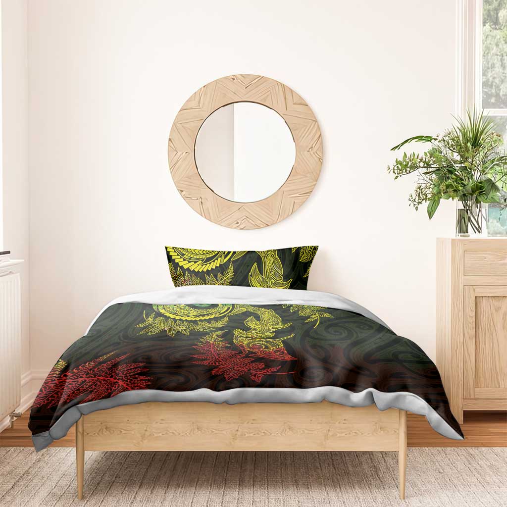 New Zealand Sea Animals with Maori Tribal Tattoo Bedding Set Shark Manta Ray with Silver Fern Reggae LT03 - Polynesian Pride