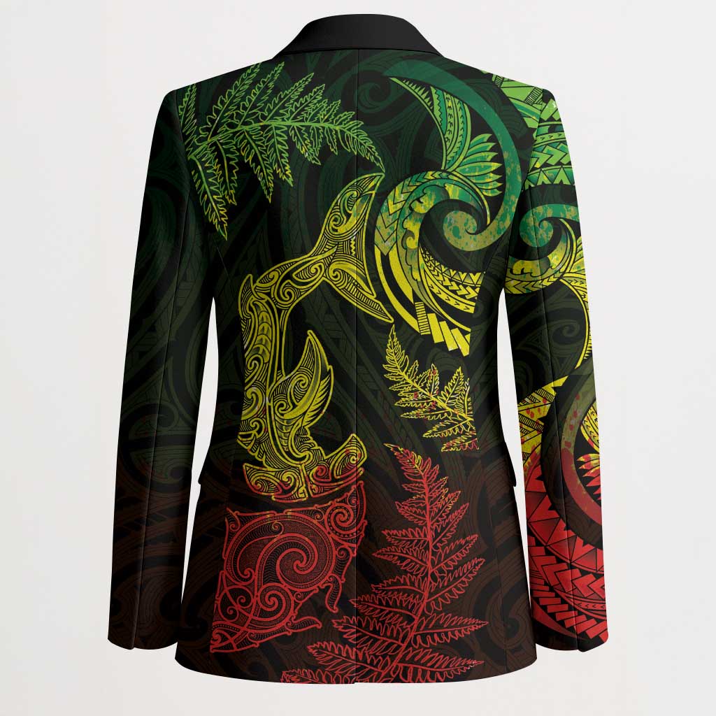 New Zealand Sea Animals with Maori Tribal Tattoo Blazer Shark Manta Ray with Silver Fern Reggae LT03 - Polynesian Pride