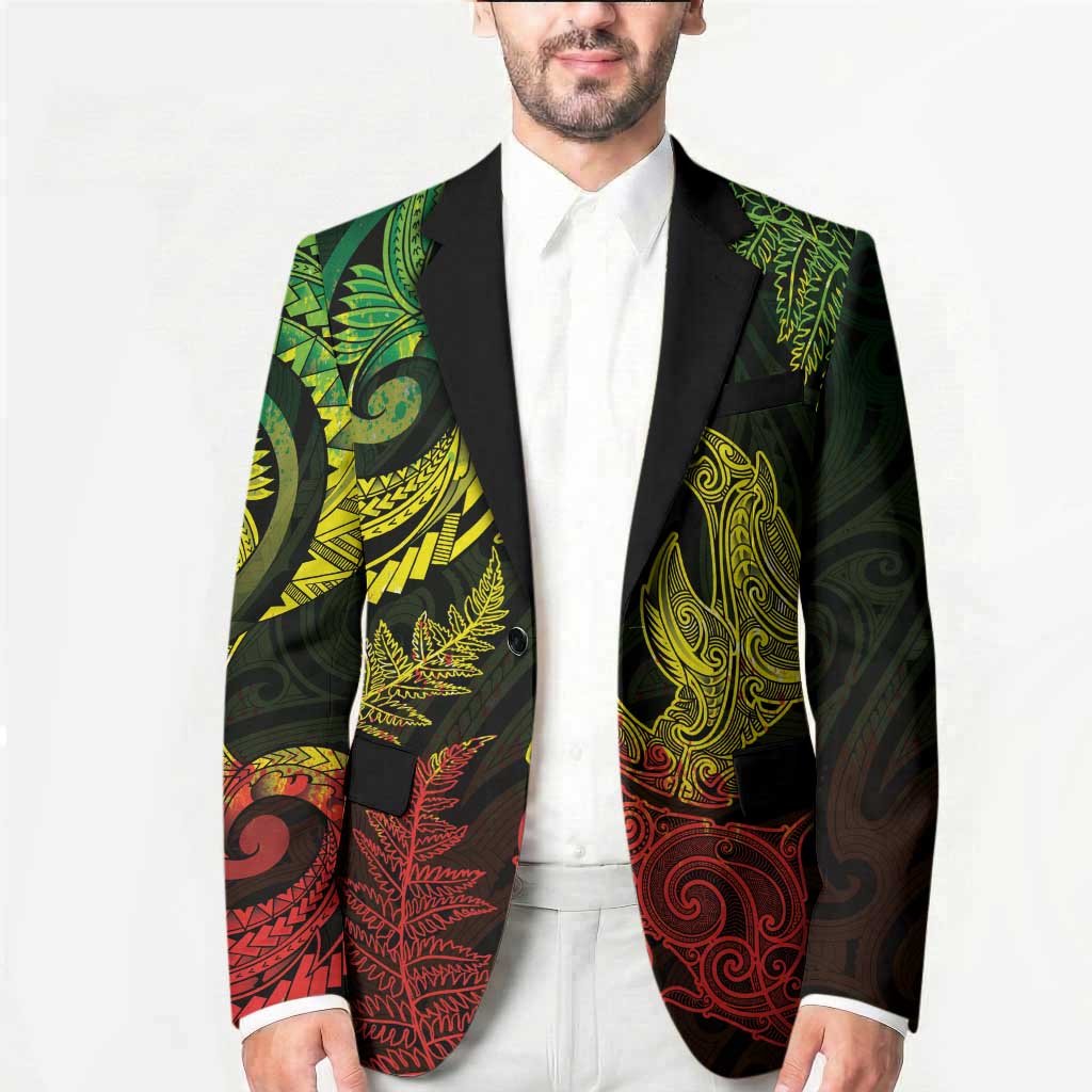 New Zealand Sea Animals with Maori Tribal Tattoo Blazer Shark Manta Ray with Silver Fern Reggae LT03 - Polynesian Pride