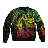 New Zealand Sea Animals with Maori Tribal Tattoo Bomber Jacket Shark Manta Ray with Silver Fern Reggae LT03 - Polynesian Pride