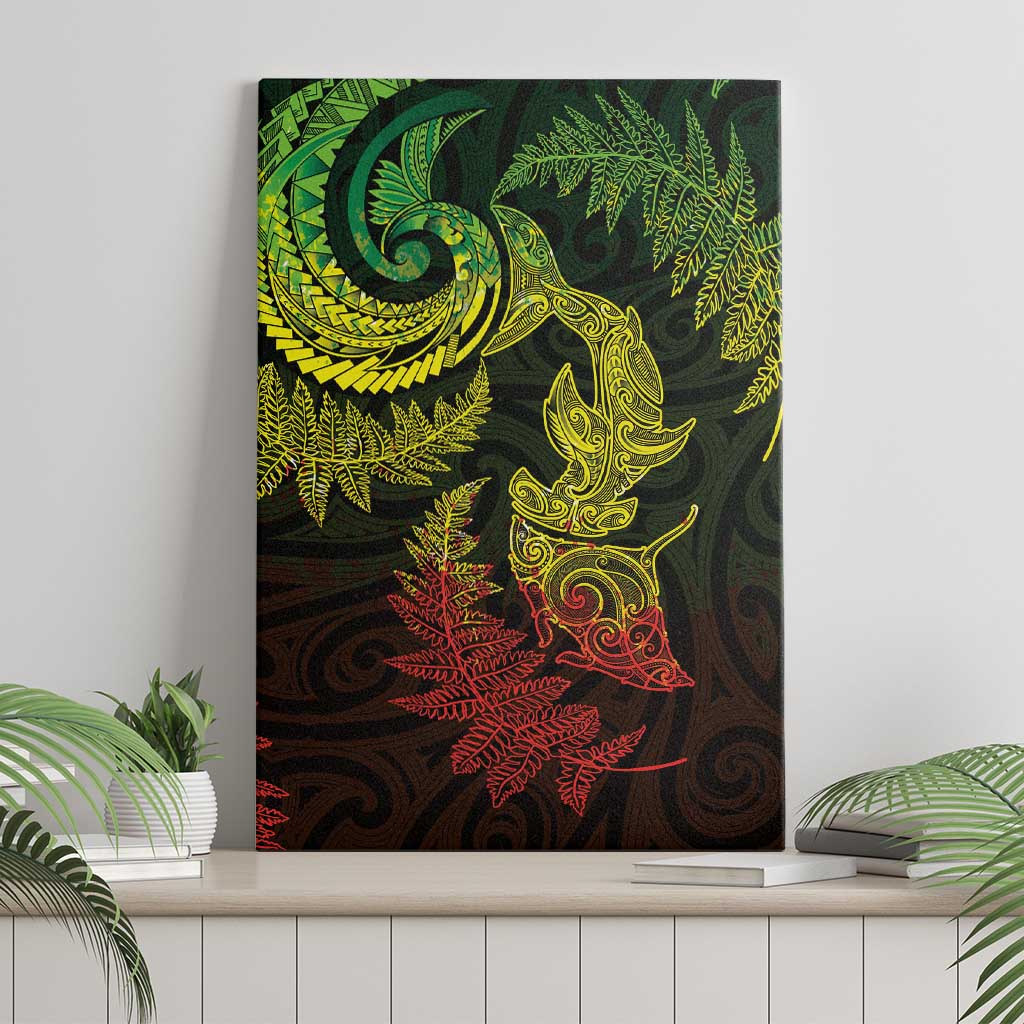 New Zealand Sea Animals with Maori Tribal Tattoo Canvas Wall Art Shark Manta Ray with Silver Fern Reggae LT03 - Polynesian Pride