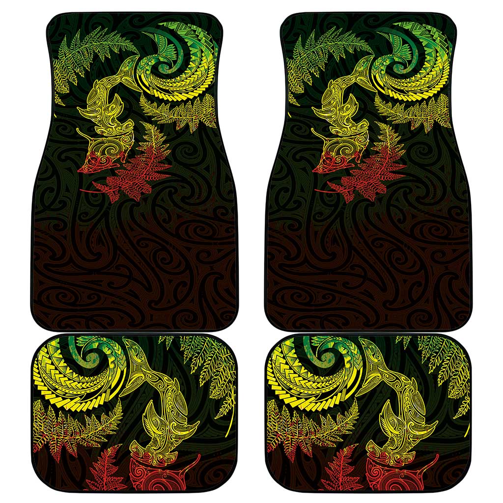 New Zealand Sea Animals with Maori Tribal Tattoo Car Mats Shark Manta Ray with Silver Fern Reggae LT03 - Polynesian Pride