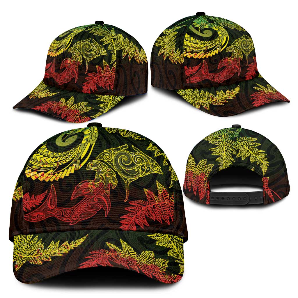 New Zealand Sea Animals with Maori Tribal Tattoo Classic Cap Shark Manta Ray with Silver Fern Reggae