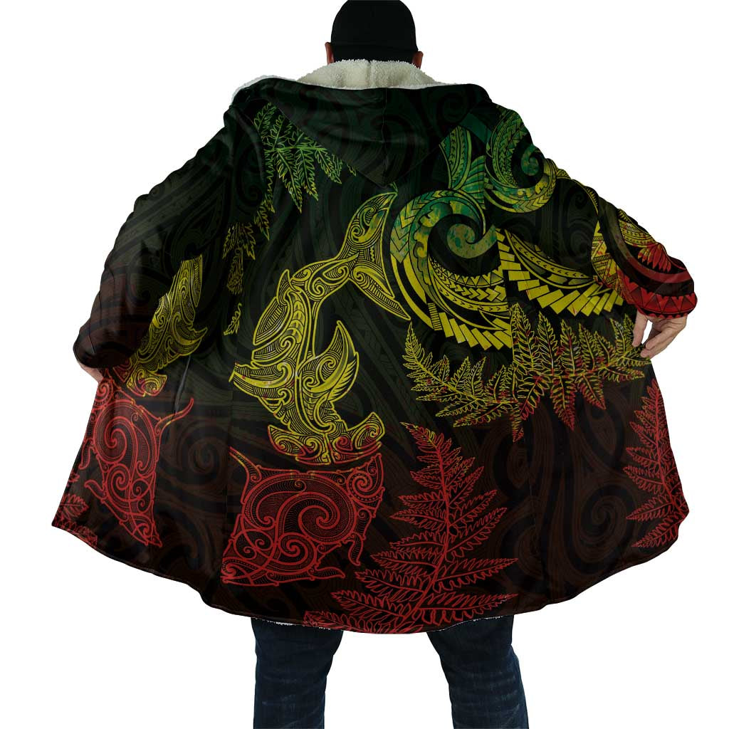New Zealand Sea Animals with Maori Tribal Tattoo Cloak Shark Manta Ray with Silver Fern Reggae LT03 - Polynesian Pride