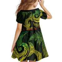 New Zealand Sea Animals with Maori Tribal Tattoo Family Matching Long Sleeve Bodycon Dress and Hawaiian Shirt Shark Manta Ray with Silver Fern Reggae LT03 - Polynesian Pride