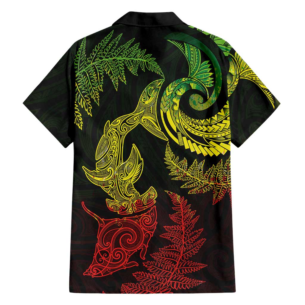 New Zealand Sea Animals with Maori Tribal Tattoo Family Matching Long Sleeve Bodycon Dress and Hawaiian Shirt Shark Manta Ray with Silver Fern Reggae LT03 - Polynesian Pride