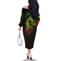 New Zealand Sea Animals with Maori Tribal Tattoo Family Matching Off The Shoulder Long Sleeve Dress and Hawaiian Shirt Shark Manta Ray with Silver Fern Reggae LT03 - Polynesian Pride