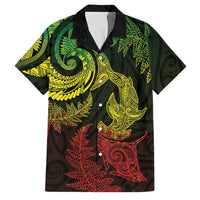 New Zealand Sea Animals with Maori Tribal Tattoo Family Matching Off Shoulder Short Dress and Hawaiian Shirt Shark Manta Ray with Silver Fern Reggae LT03 Dad's Shirt - Short Sleeve Reggae - Polynesian Pride