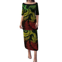 New Zealand Sea Animals with Maori Tribal Tattoo Family Matching Puletasi and Hawaiian Shirt Shark Manta Ray with Silver Fern Reggae LT03 Mom's Dress Reggae - Polynesian Pride