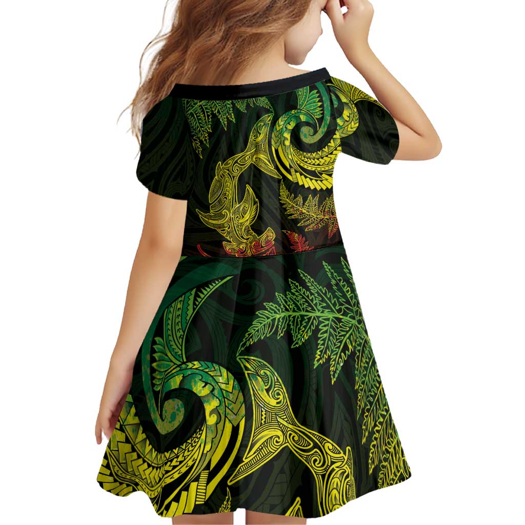 New Zealand Sea Animals with Maori Tribal Tattoo Family Matching Summer Maxi Dress and Hawaiian Shirt Shark Manta Ray with Silver Fern Reggae LT03 - Polynesian Pride