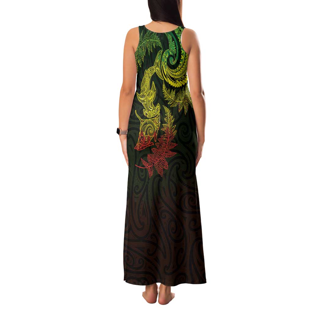 New Zealand Sea Animals with Maori Tribal Tattoo Family Matching Tank Maxi Dress and Hawaiian Shirt Shark Manta Ray with Silver Fern Reggae LT03 - Polynesian Pride