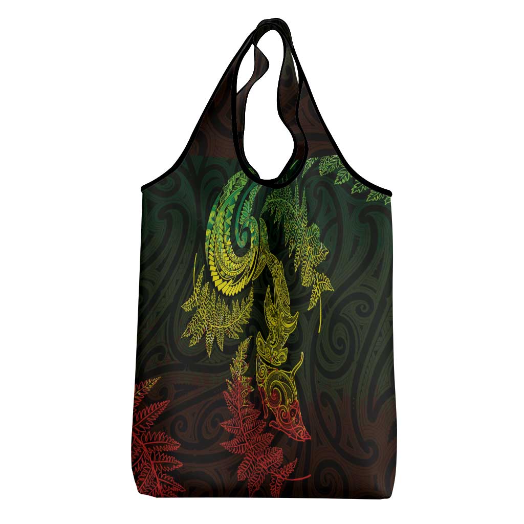 New Zealand Sea Animals with Maori Tribal Tattoo Grocery Bag Shark Manta Ray with Silver Fern Reggae LT03 - Polynesian Pride