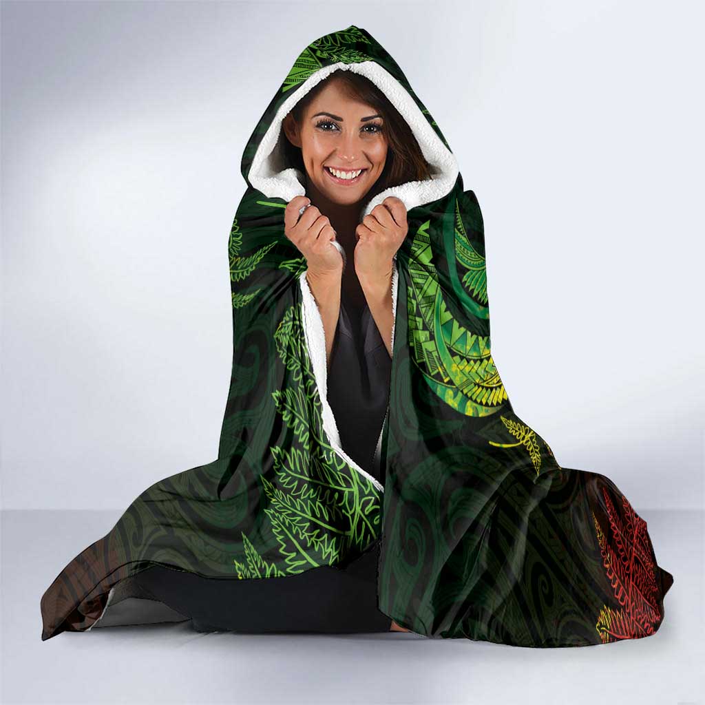 New Zealand Sea Animals with Maori Tribal Tattoo Hooded Blanket Shark Manta Ray with Silver Fern Reggae LT03 - Polynesian Pride
