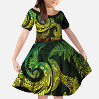 New Zealand Sea Animals with Maori Tribal Tattoo Kid Short Sleeve Dress Shark Manta Ray with Silver Fern Reggae LT03 KID Reggae - Polynesian Pride