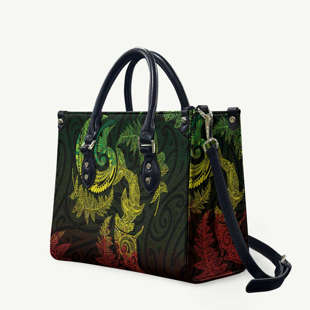 New Zealand Sea Animals with Maori Tribal Tattoo Leather Bag Shark Manta Ray with Silver Fern Reggae LT03 Reggae - Polynesian Pride