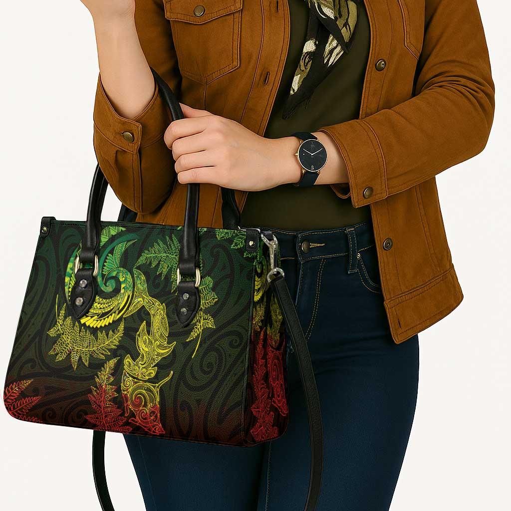 New Zealand Sea Animals with Maori Tribal Tattoo Leather Bag Shark Manta Ray with Silver Fern Reggae LT03 - Polynesian Pride