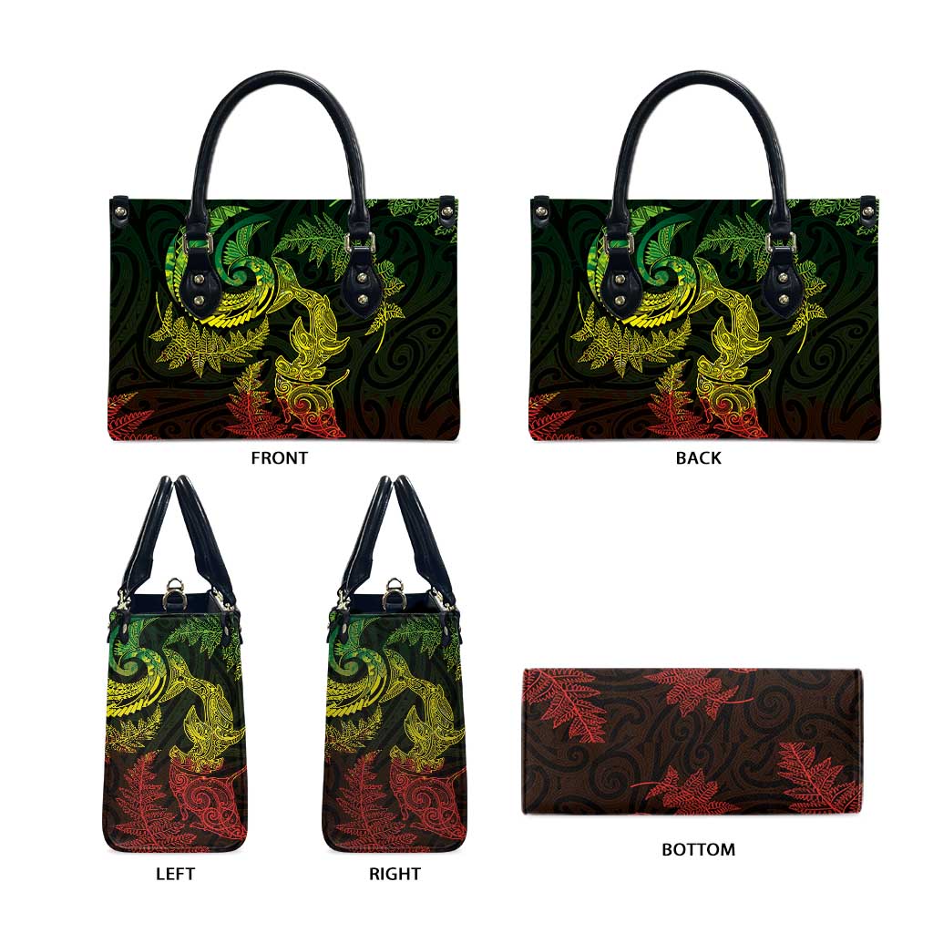 New Zealand Sea Animals with Maori Tribal Tattoo Leather Bag Shark Manta Ray with Silver Fern Reggae LT03 - Polynesian Pride