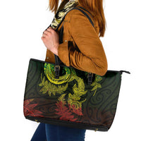 New Zealand Sea Animals with Maori Tribal Tattoo Leather Tote Bag Shark Manta Ray with Silver Fern Reggae LT03 Reggae - Polynesian Pride