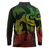 New Zealand Sea Animals with Maori Tribal Tattoo Long Sleeve Polo Shirt Shark Manta Ray with Silver Fern Reggae LT03 - Polynesian Pride