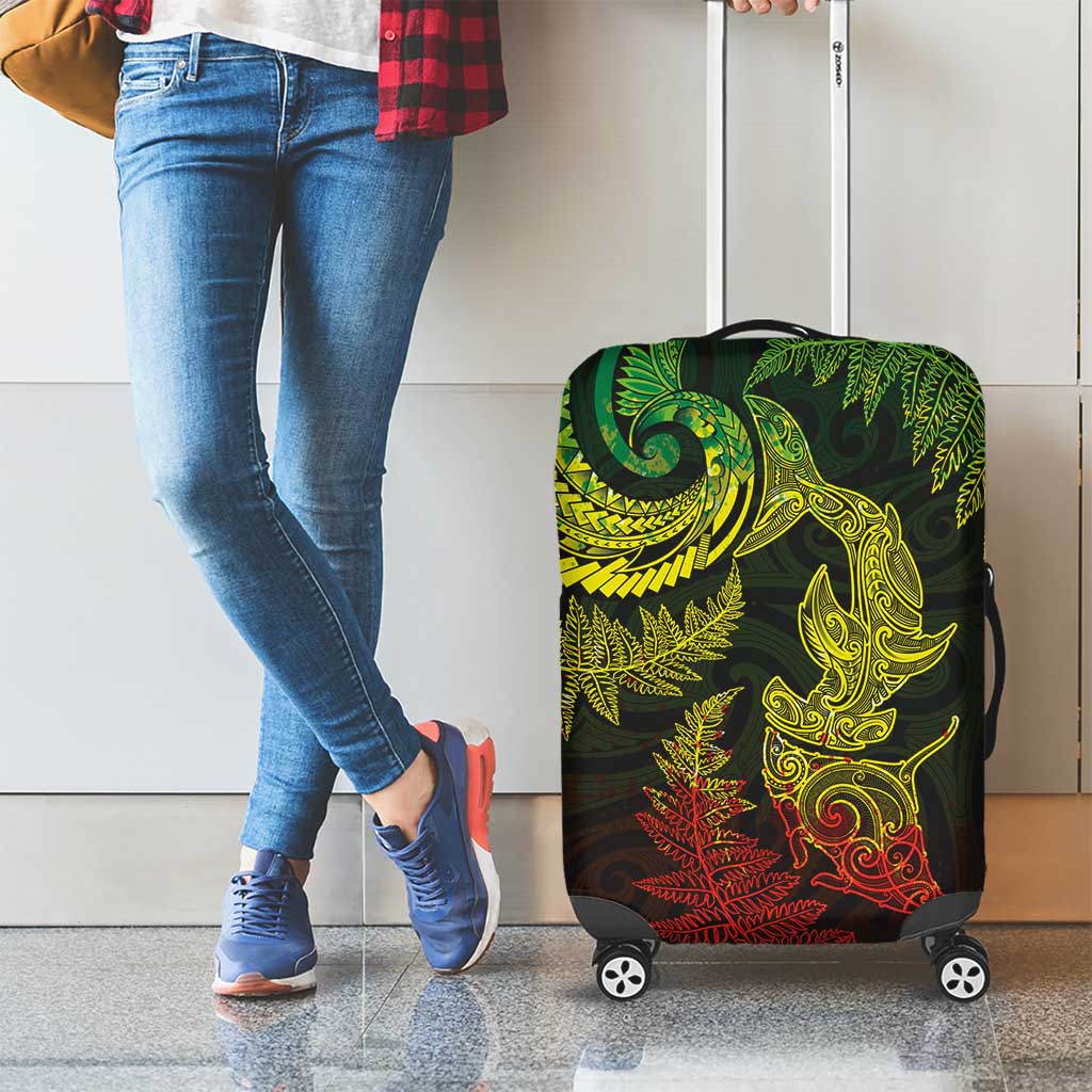 New Zealand Sea Animals with Maori Tribal Tattoo Luggage Cover Shark Manta Ray with Silver Fern Reggae LT03 - Polynesian Pride