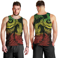 New Zealand Sea Animals with Maori Tribal Tattoo Men Tank Top Shark Manta Ray with Silver Fern Reggae LT03 - Polynesian Pride