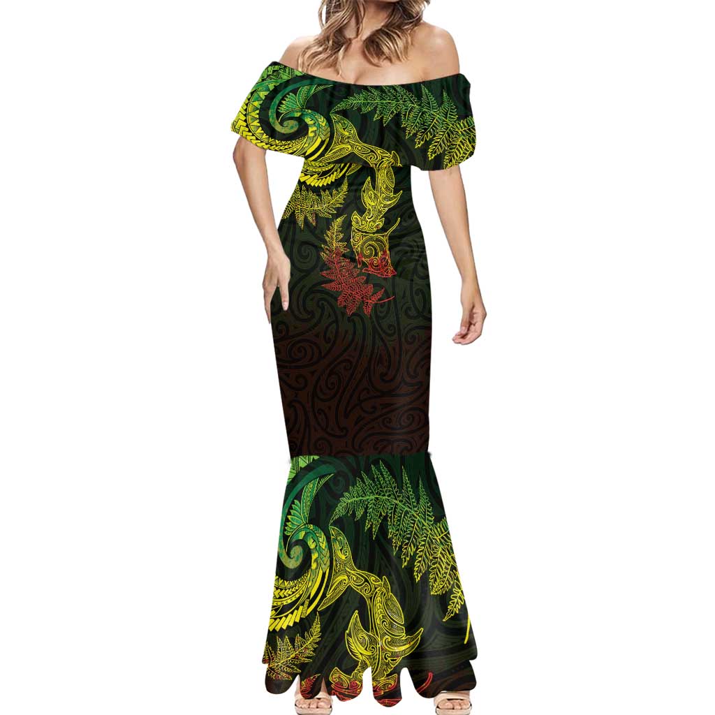 New Zealand Sea Animals with Maori Tribal Tattoo Mermaid Dress Shark Manta Ray with Silver Fern Reggae LT03 - Polynesian Pride