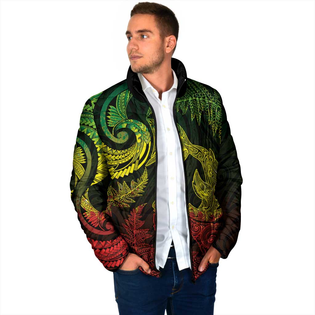 New Zealand Sea Animals with Maori Tribal Tattoo Padded Jacket Shark Manta Ray with Silver Fern Reggae LT03 - Polynesian Pride