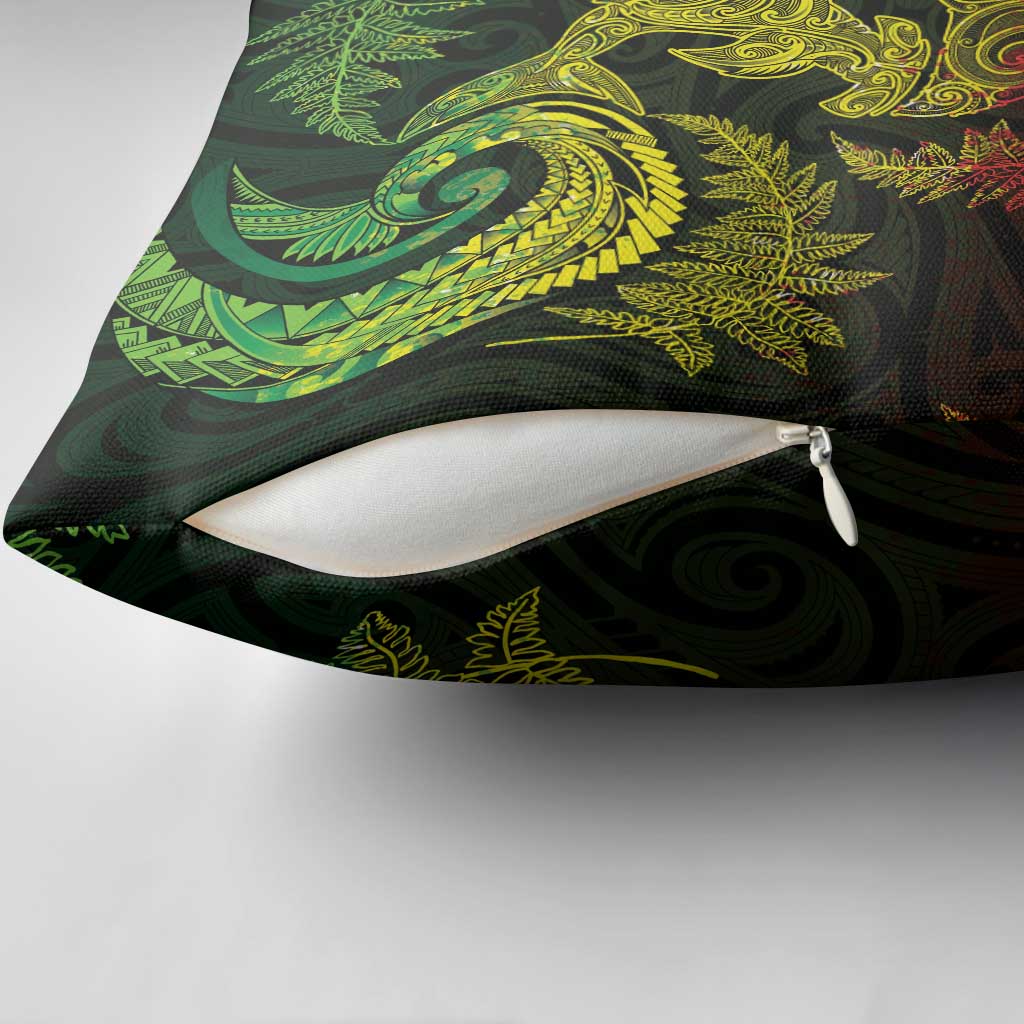 New Zealand Sea Animals with Maori Tribal Tattoo Pillow Cover Shark Manta Ray with Silver Fern Reggae LT03 - Polynesian Pride