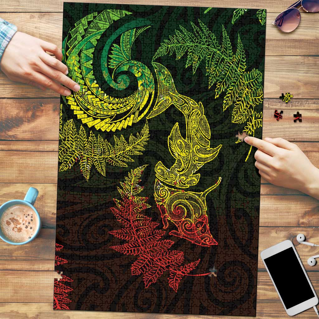 New Zealand Sea Animals with Maori Tribal Tattoo Puzzle Shark Manta Ray with Silver Fern Reggae LT03 Reggae - Polynesian Pride