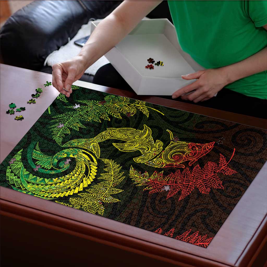 New Zealand Sea Animals with Maori Tribal Tattoo Puzzle Shark Manta Ray with Silver Fern Reggae LT03 - Polynesian Pride