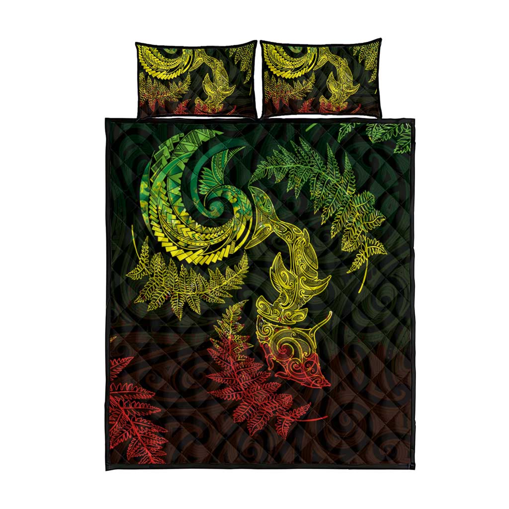 New Zealand Sea Animals with Maori Tribal Tattoo Quilt Bed Set Shark Manta Ray with Silver Fern Reggae LT03 - Polynesian Pride