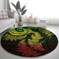 New Zealand Sea Animals with Maori Tribal Tattoo Round Carpet Shark Manta Ray with Silver Fern Reggae LT03 - Polynesian Pride
