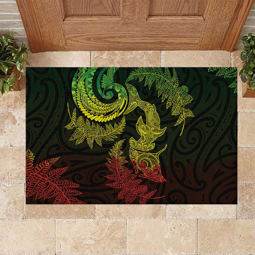 New Zealand Sea Animals with Maori Tribal Tattoo Rubber Doormat Shark Manta Ray with Silver Fern Reggae LT03 Reggae - Polynesian Pride