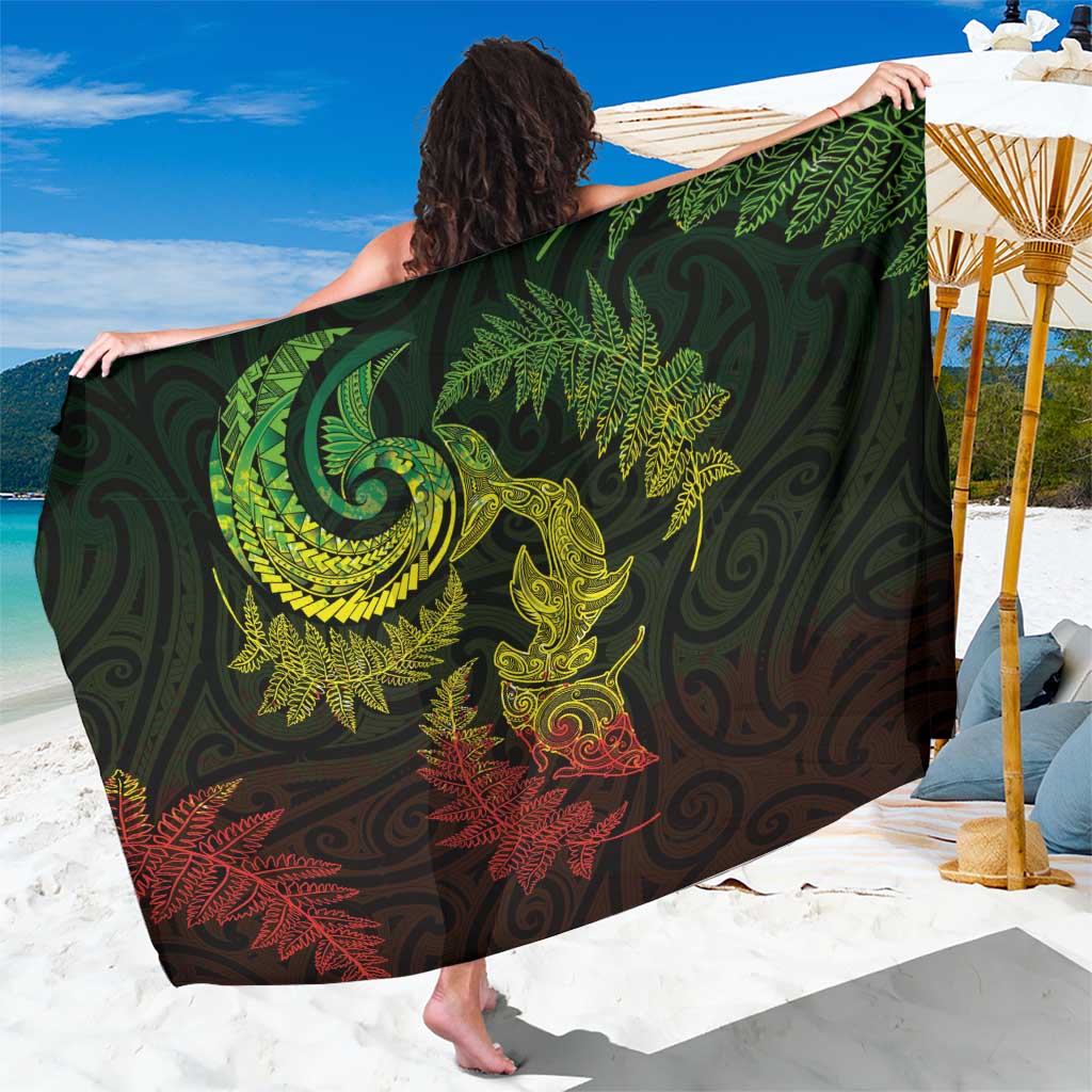 New Zealand Sea Animals with Maori Tribal Tattoo Sarong Shark Manta Ray with Silver Fern Reggae LT03 One Size 44 x 66 inches Reggae - Polynesian Pride