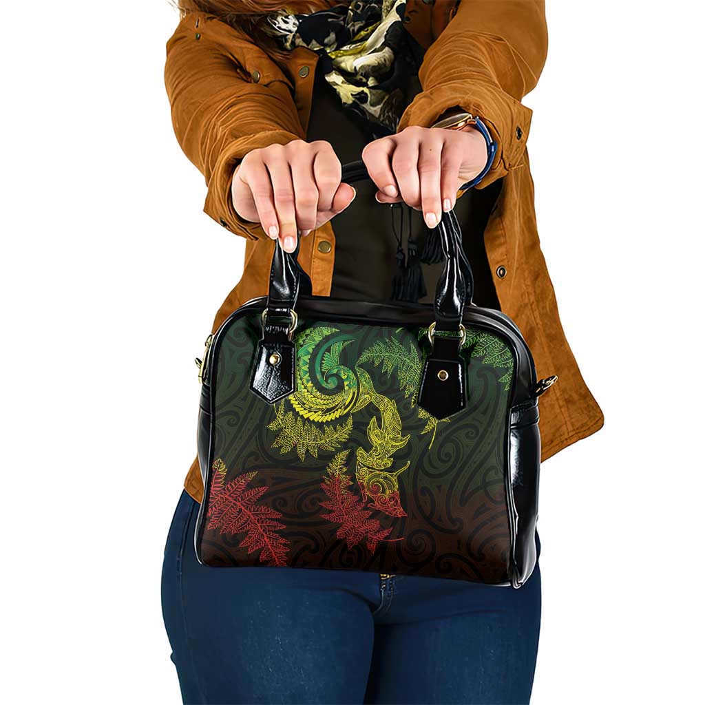 New Zealand Sea Animals with Maori Tribal Tattoo Shoulder Handbag Shark Manta Ray with Silver Fern Reggae LT03 One Size Reggae - Polynesian Pride