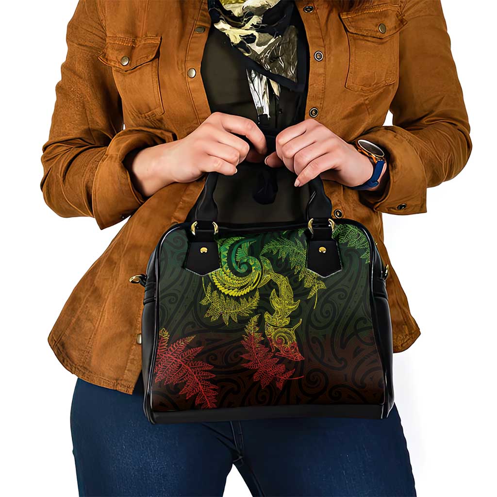 New Zealand Sea Animals with Maori Tribal Tattoo Shoulder Handbag Shark Manta Ray with Silver Fern Reggae LT03 - Polynesian Pride