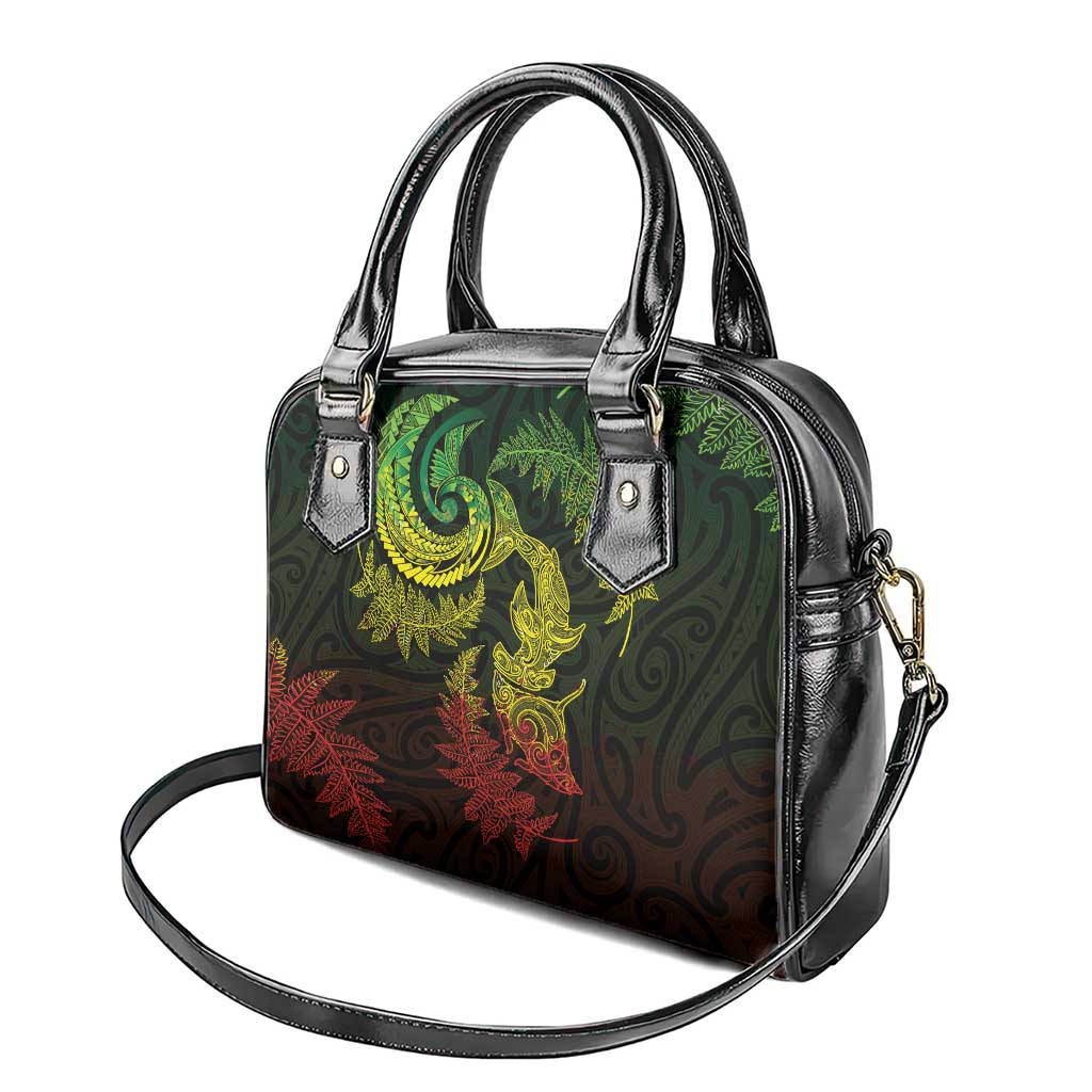 New Zealand Sea Animals with Maori Tribal Tattoo Shoulder Handbag Shark Manta Ray with Silver Fern Reggae LT03 - Polynesian Pride