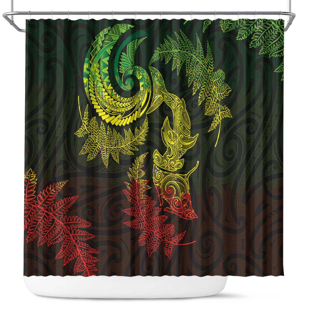 New Zealand Sea Animals with Maori Tribal Tattoo Shower Curtain Shark Manta Ray with Silver Fern Reggae LT03 Reggae - Polynesian Pride