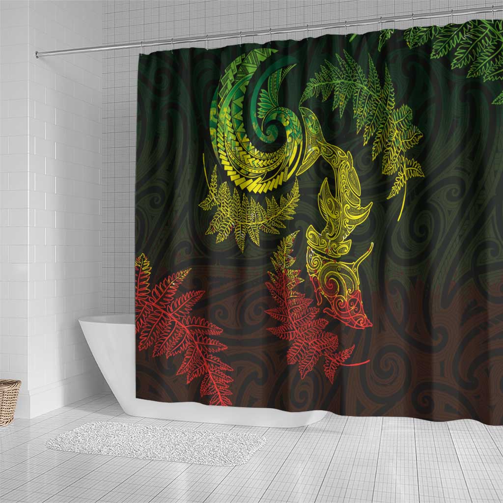 New Zealand Sea Animals with Maori Tribal Tattoo Shower Curtain Shark Manta Ray with Silver Fern Reggae LT03 - Polynesian Pride