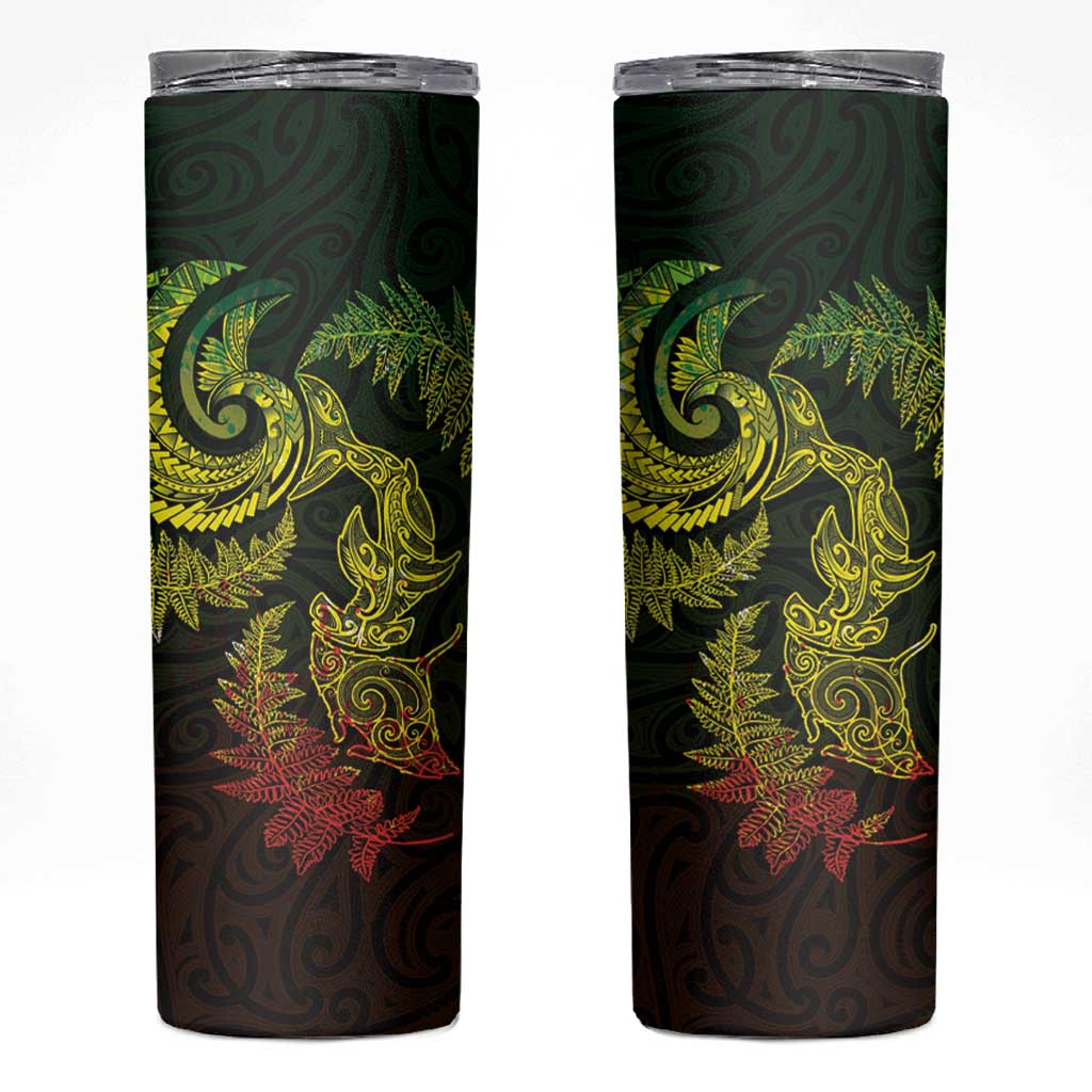 New Zealand Sea Animals with Maori Tribal Tattoo Skinny Tumbler Shark Manta Ray with Silver Fern Reggae LT03 Reggae - Polynesian Pride