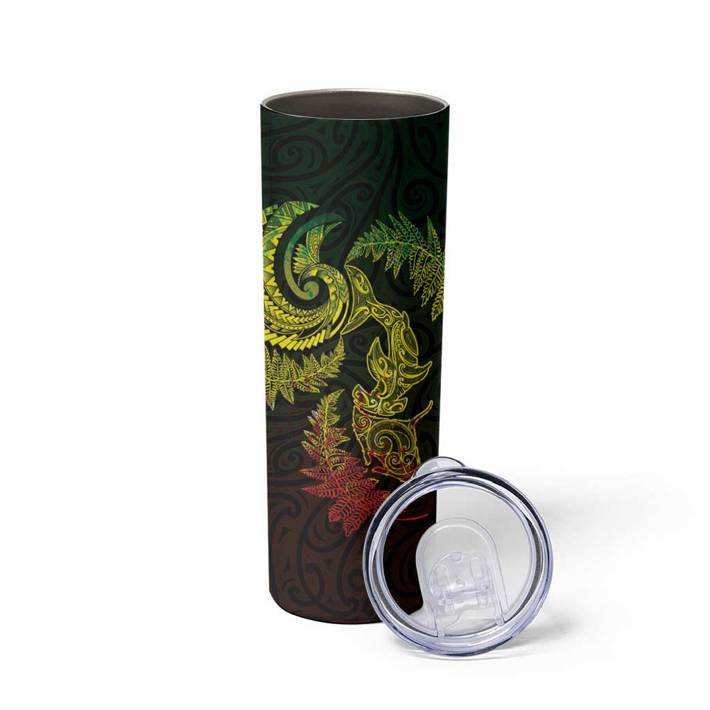 New Zealand Sea Animals with Maori Tribal Tattoo Skinny Tumbler Shark Manta Ray with Silver Fern Reggae LT03 - Polynesian Pride