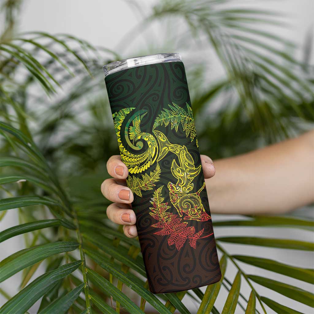New Zealand Sea Animals with Maori Tribal Tattoo Skinny Tumbler Shark Manta Ray with Silver Fern Reggae LT03 - Polynesian Pride