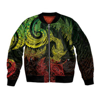 New Zealand Sea Animals with Maori Tribal Tattoo Sleeve Zip Bomber Jacket Shark Manta Ray with Silver Fern Reggae LT03 Unisex Reggae - Polynesian Pride