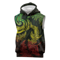 New Zealand Sea Animals with Maori Tribal Tattoo Sleeveless Hoodie Shark Manta Ray with Silver Fern Reggae LT03 Reggae - Polynesian Pride