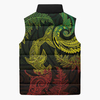 New Zealand Sea Animals with Maori Tribal Tattoo Sleeveless Puffer Jacket Shark Manta Ray with Silver Fern Reggae LT03 - Polynesian Pride