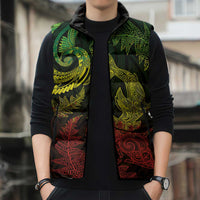 New Zealand Sea Animals with Maori Tribal Tattoo Sleeveless Puffer Jacket Shark Manta Ray with Silver Fern Reggae LT03 - Polynesian Pride