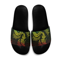 New Zealand Sea Animals with Maori Tribal Tattoo Slide Sandals Shark Manta Ray with Silver Fern Reggae LT03 Reggae - Polynesian Pride